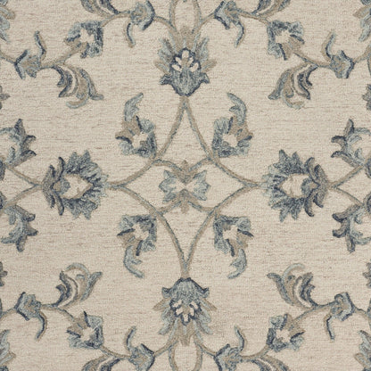 5’ Round Beige and Blue Filigree Area Rug