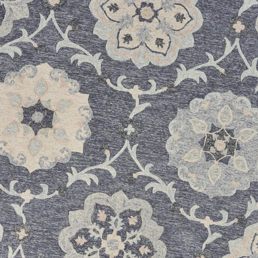 5’ Round Gray Floral Trellis Area Rug