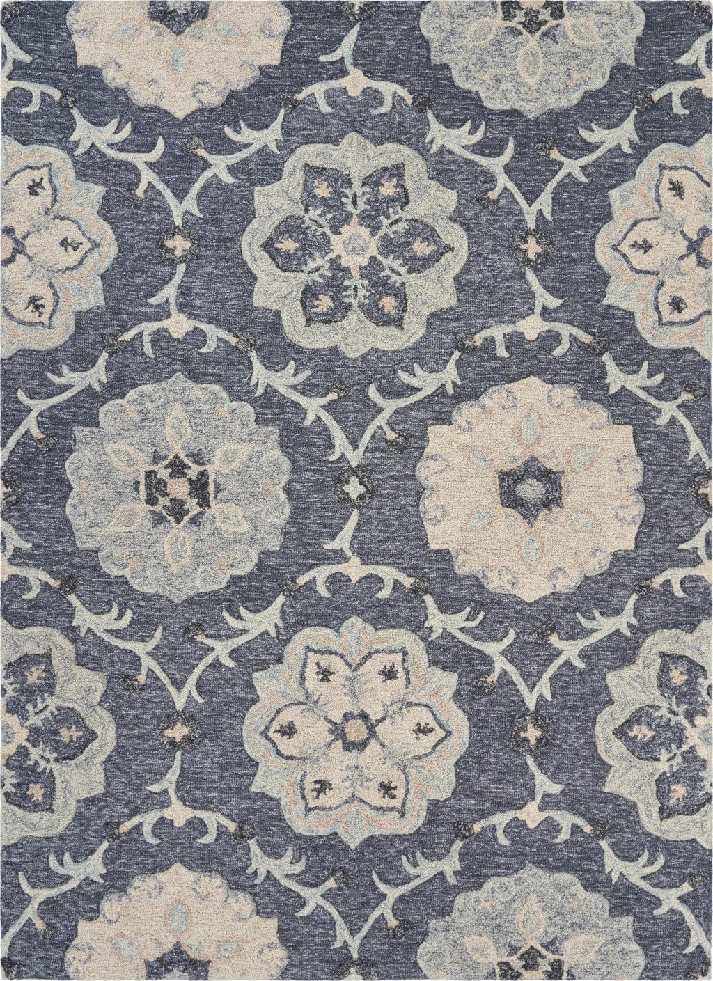 5’ Round Gray Floral Trellis Area Rug