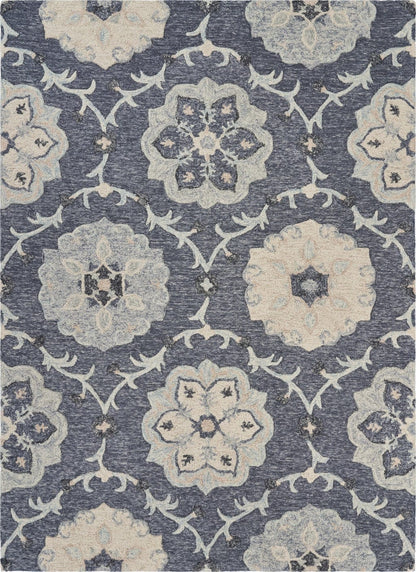 5’ Round Gray Floral Trellis Area Rug