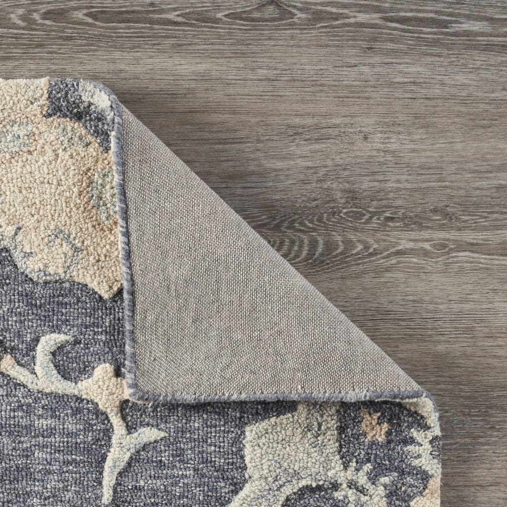 5’ Round Gray Floral Trellis Area Rug