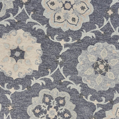 5’ Round Gray Floral Trellis Area Rug