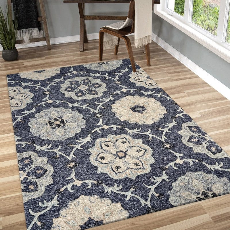 5’ Round Gray Floral Trellis Area Rug