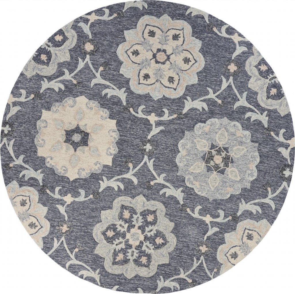 5’ Round Gray Floral Trellis Area Rug