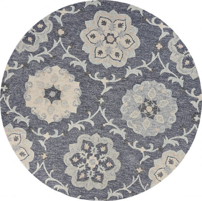 5’ Round Gray Floral Trellis Area Rug