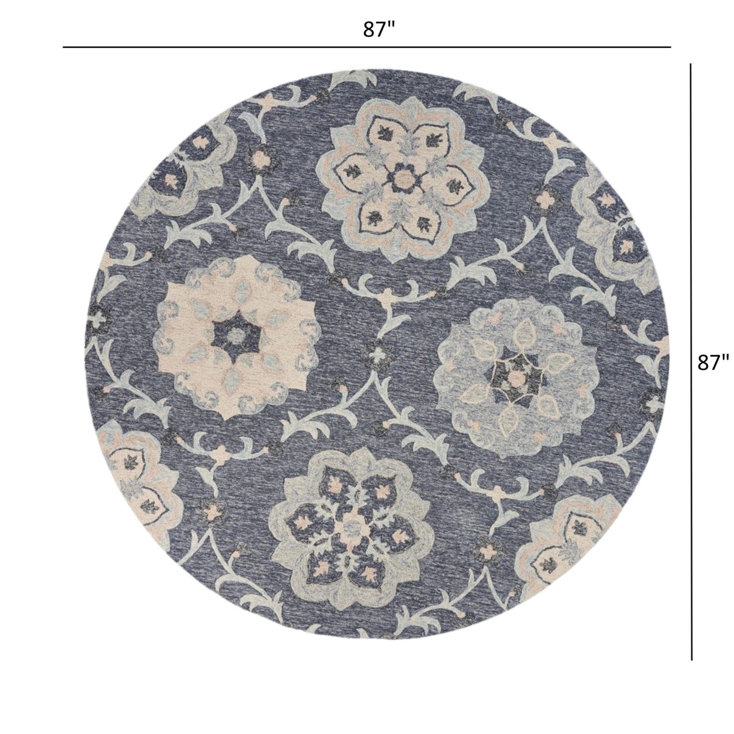 5’ Round Gray Floral Trellis Area Rug