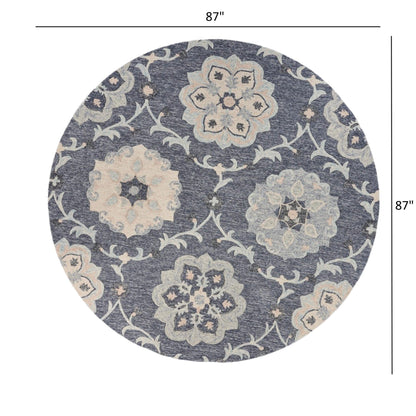 5’ Round Gray Floral Trellis Area Rug