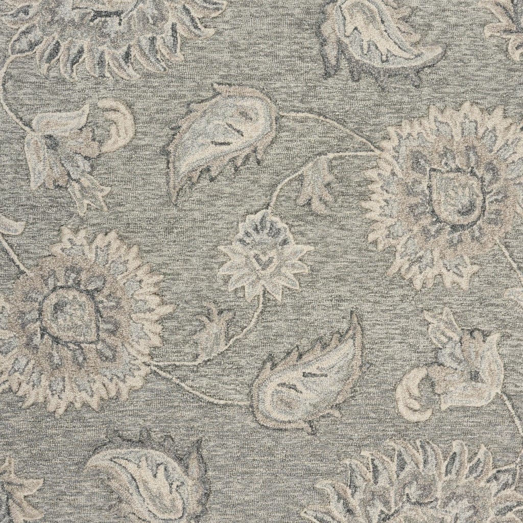 5’ Round Light Gray Floral Area Rug