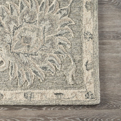 5’ Round Light Gray Floral Area Rug