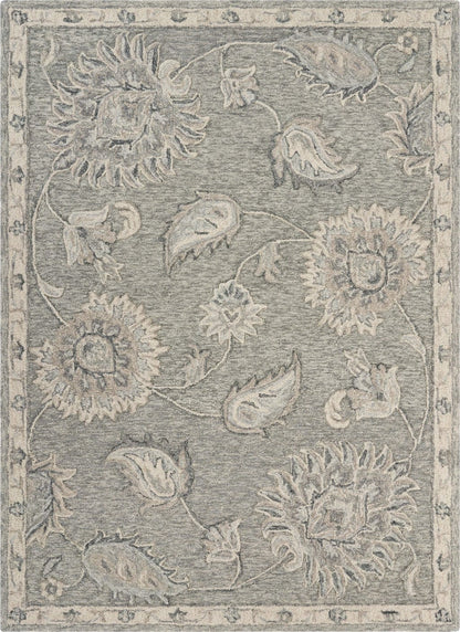 5’ Round Light Gray Floral Area Rug
