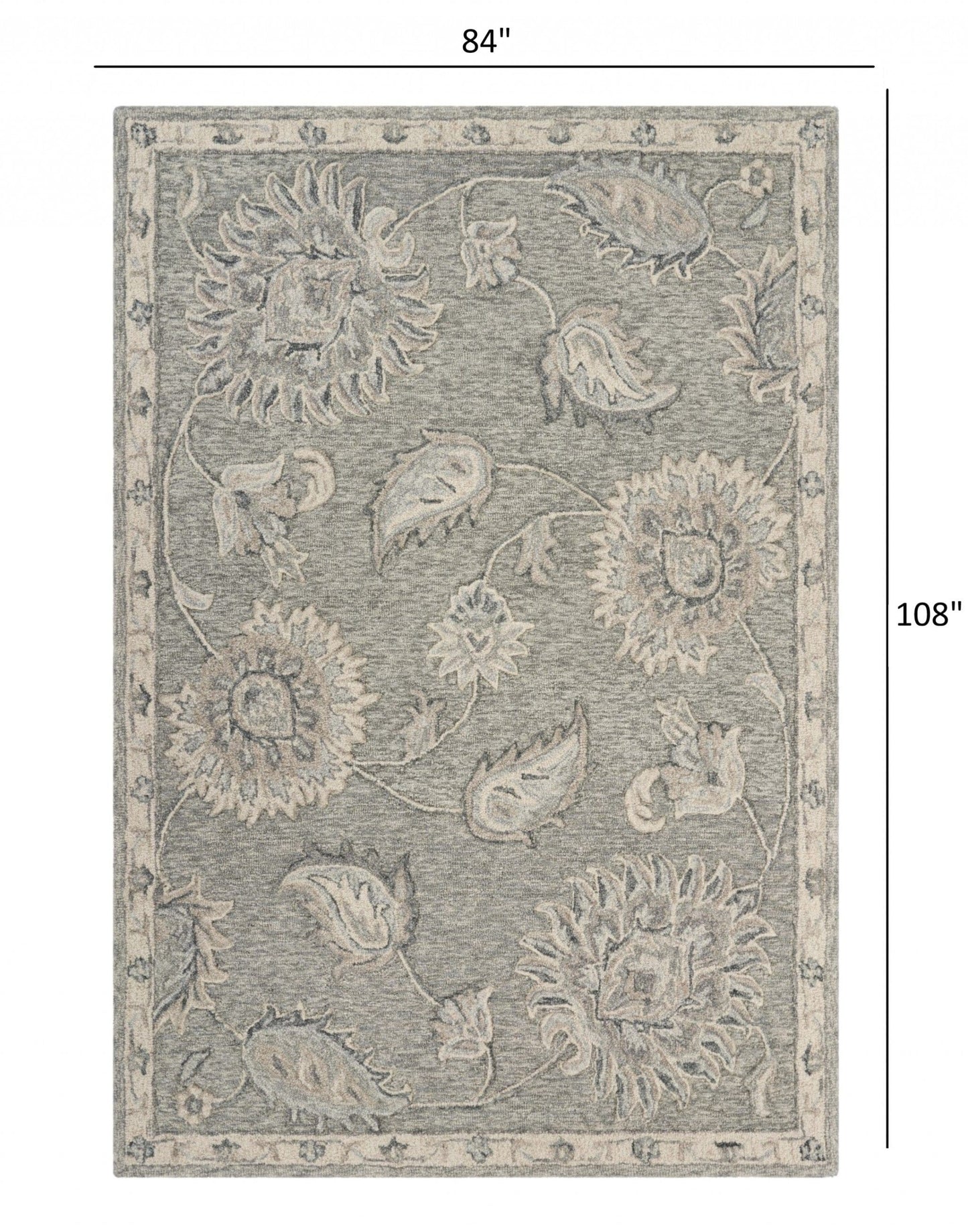 5’ Round Light Gray Floral Area Rug