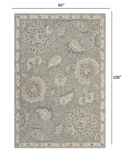 5’ Round Light Gray Floral Area Rug