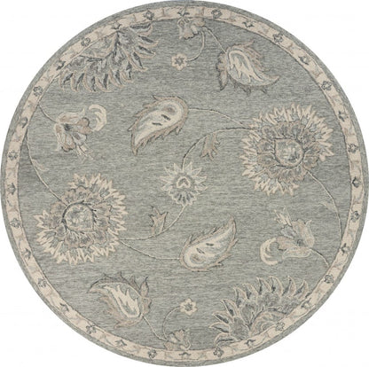 5’ Round Light Gray Floral Area Rug