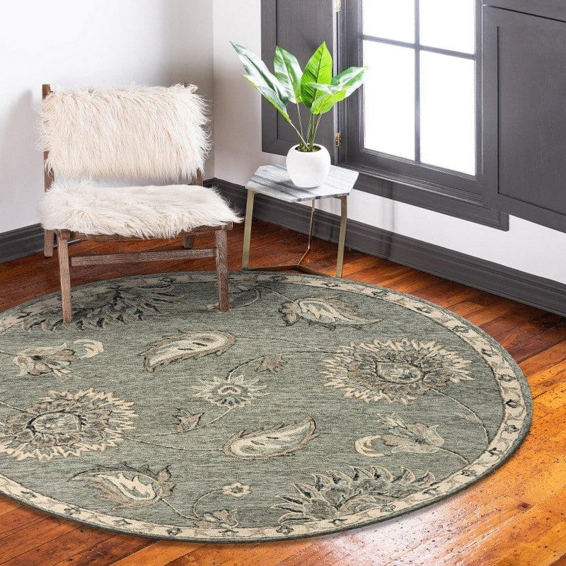 5’ Round Light Gray Floral Area Rug