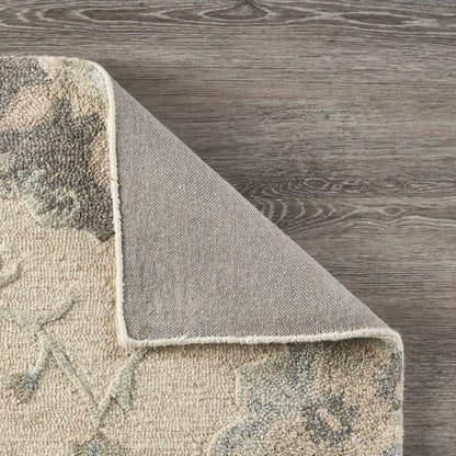 5’ Round Ivory Intricate Floral Area Rug