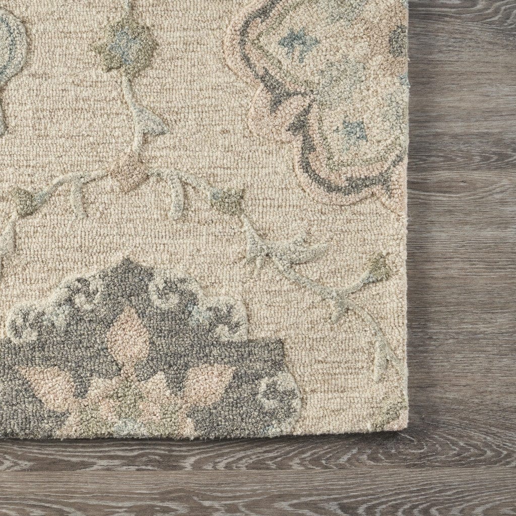 5’ Round Ivory Intricate Floral Area Rug