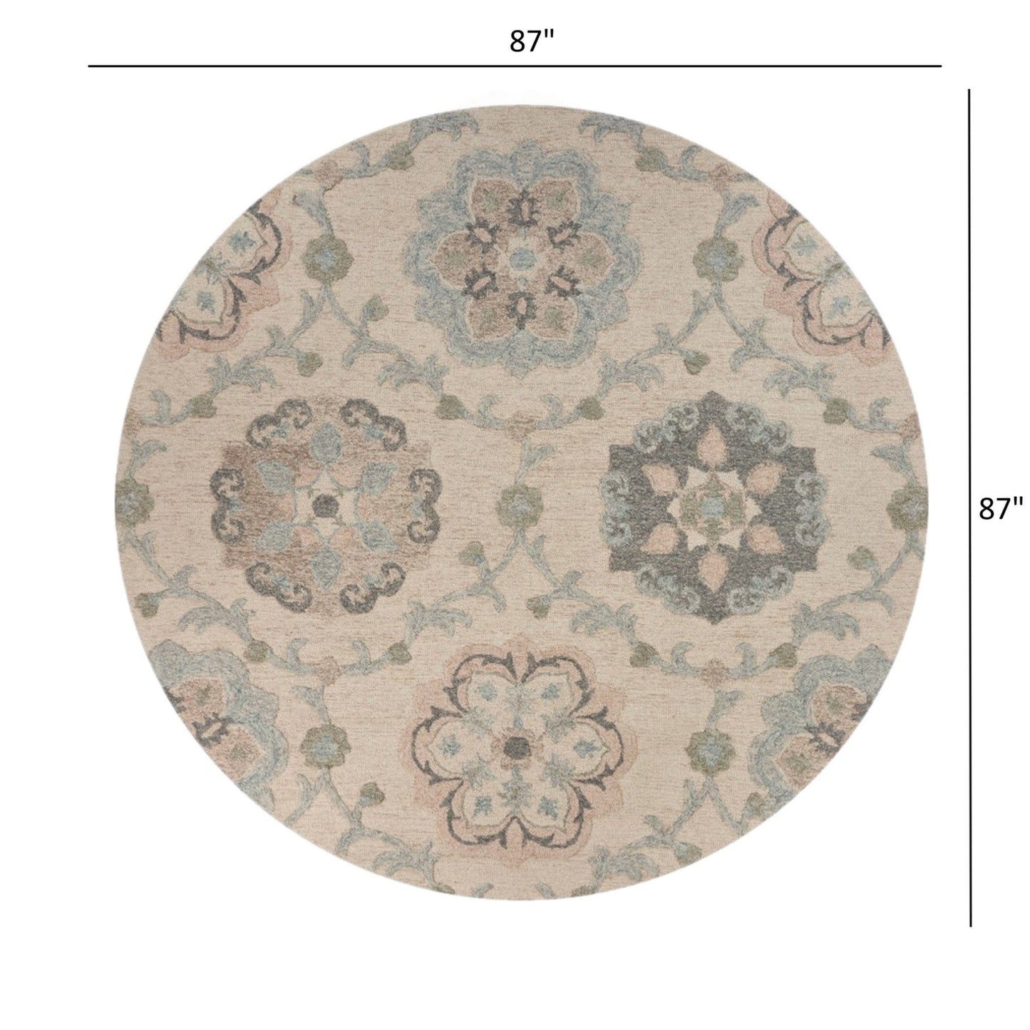 5’ Round Ivory Intricate Floral Area Rug