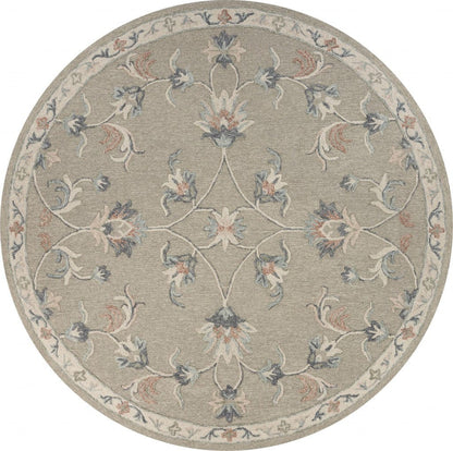 5’ Round Sage and Cream Filigree Area Rug
