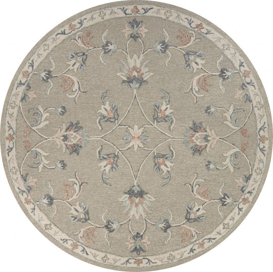 5’ Round Sage and Cream Filigree Area Rug