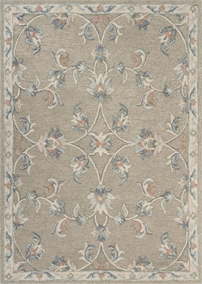 5’ Round Sage and Cream Filigree Area Rug