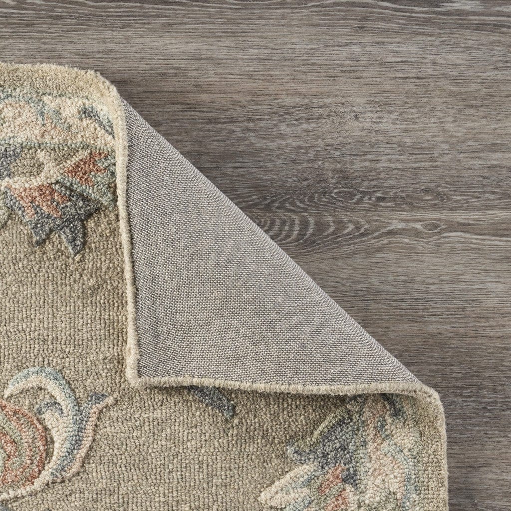 5’ Round Sage and Cream Filigree Area Rug