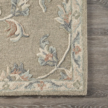 5’ Round Sage and Cream Filigree Area Rug