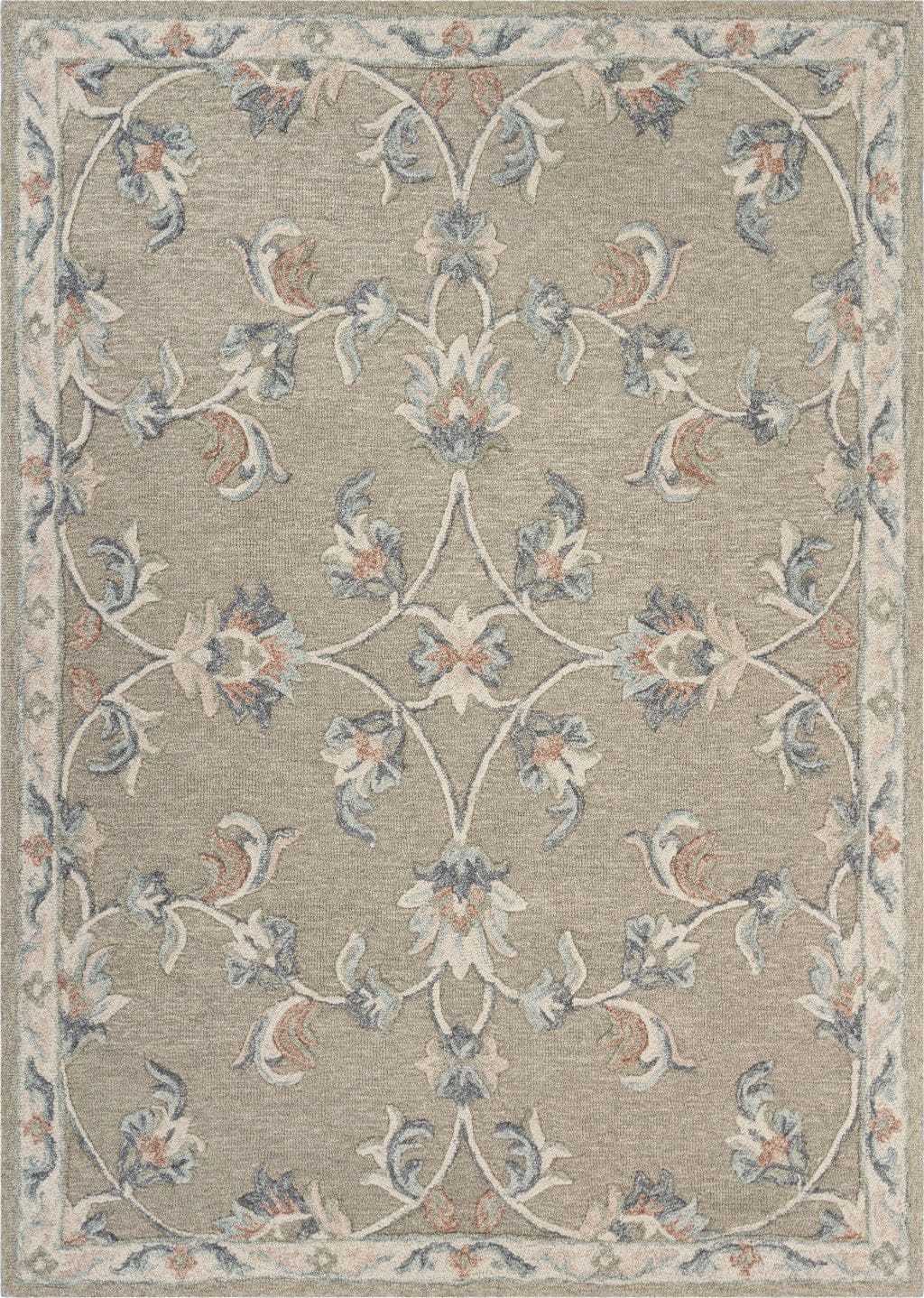 5’ Round Sage and Cream Filigree Area Rug