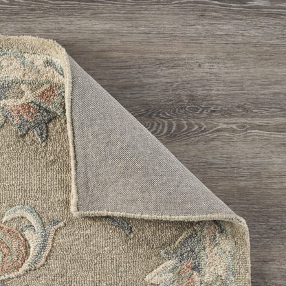 5’ Round Sage and Cream Filigree Area Rug