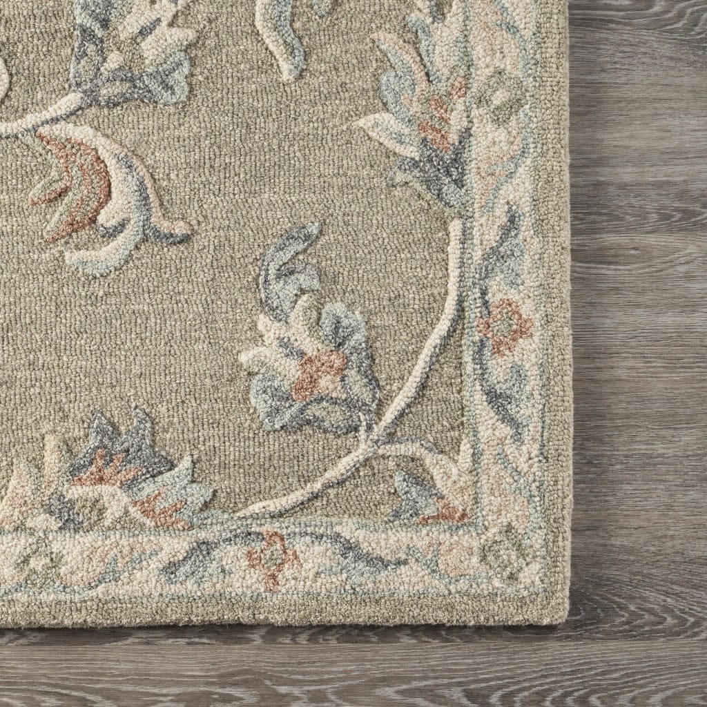5’ Round Sage and Cream Filigree Area Rug
