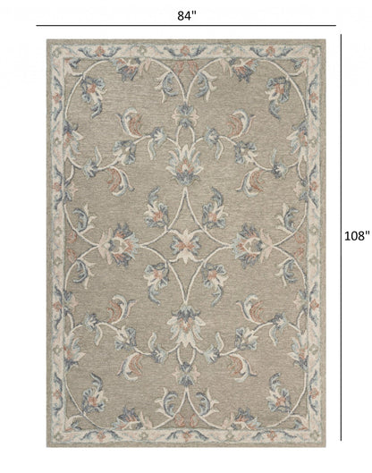 5’ Round Sage and Cream Filigree Area Rug