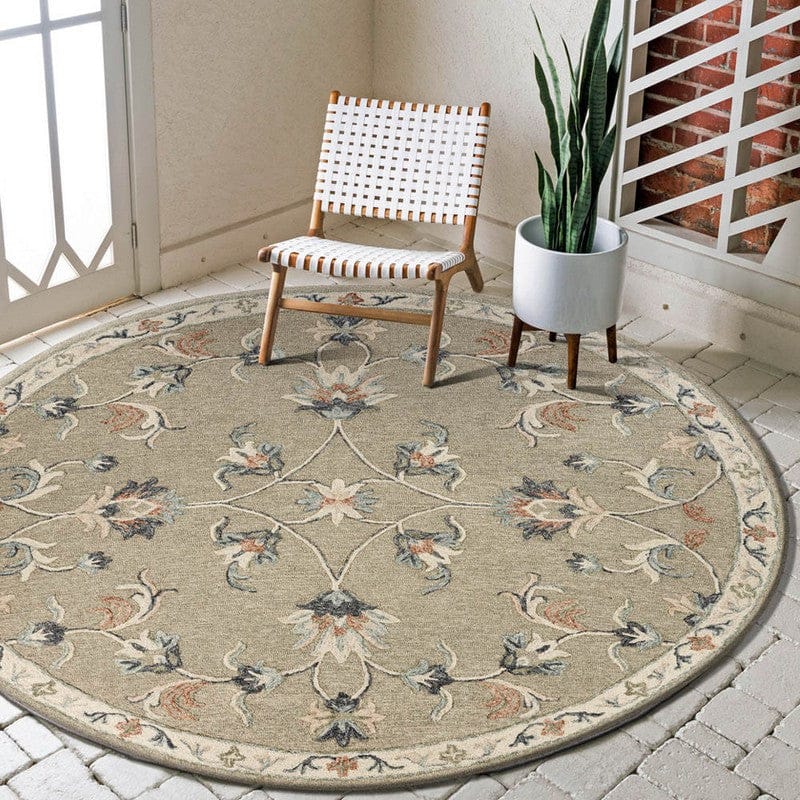 5’ Round Sage and Cream Filigree Area Rug