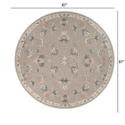 5’ Round Sage and Cream Filigree Area Rug