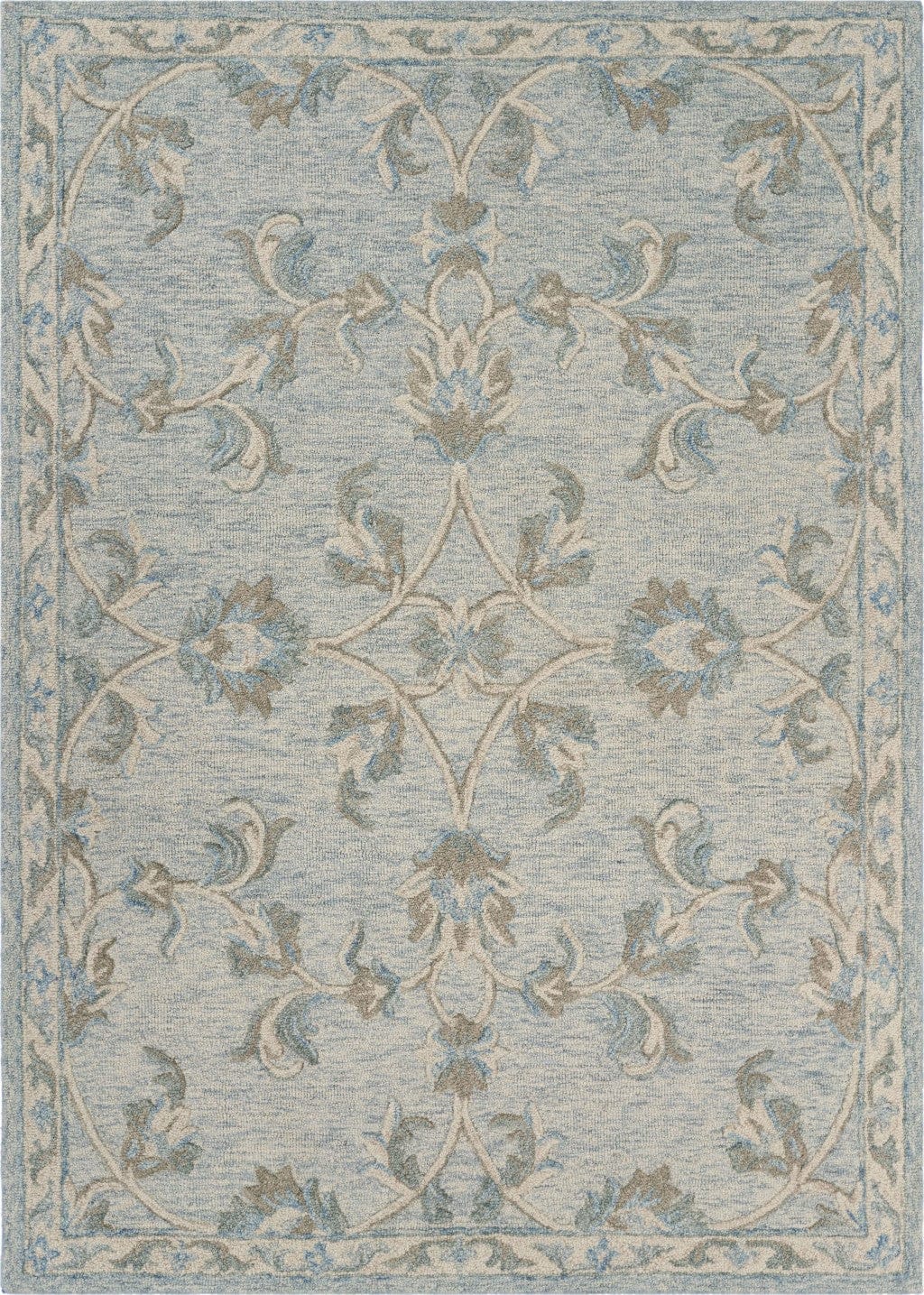 5’ Round Blue and Cream Filigree Area Rug