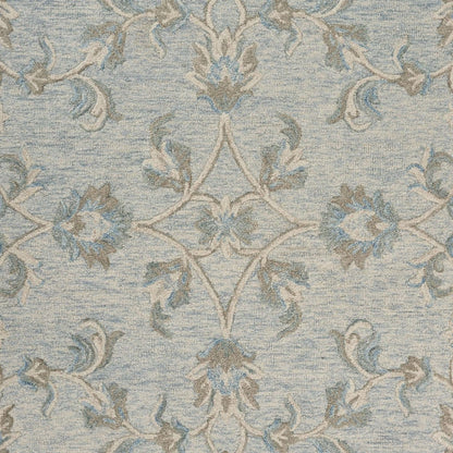5’ Round Blue and Cream Filigree Area Rug