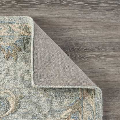 5’ Round Blue and Cream Filigree Area Rug