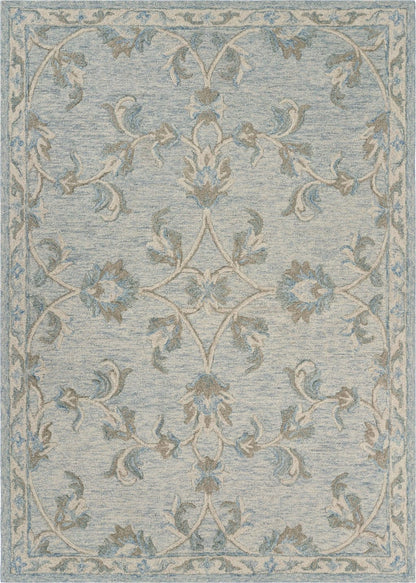 5’ Round Blue and Cream Filigree Area Rug
