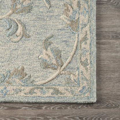 5’ Round Blue and Cream Filigree Area Rug