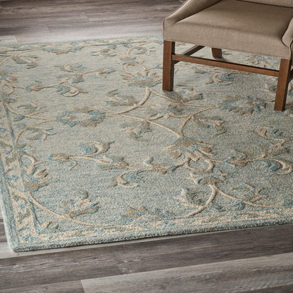 5’ Round Blue and Cream Filigree Area Rug