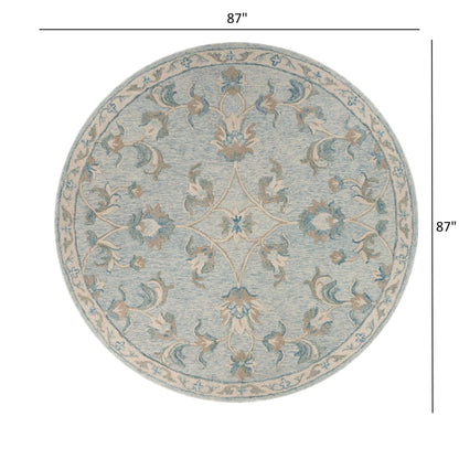 5’ Round Blue and Cream Filigree Area Rug