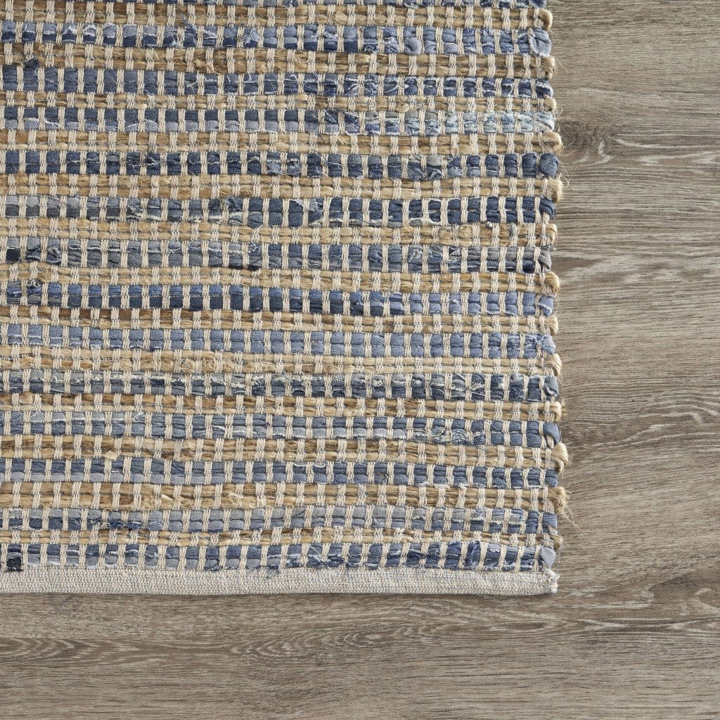 5’ x 7’ Blue and Beige Striped Area Rug