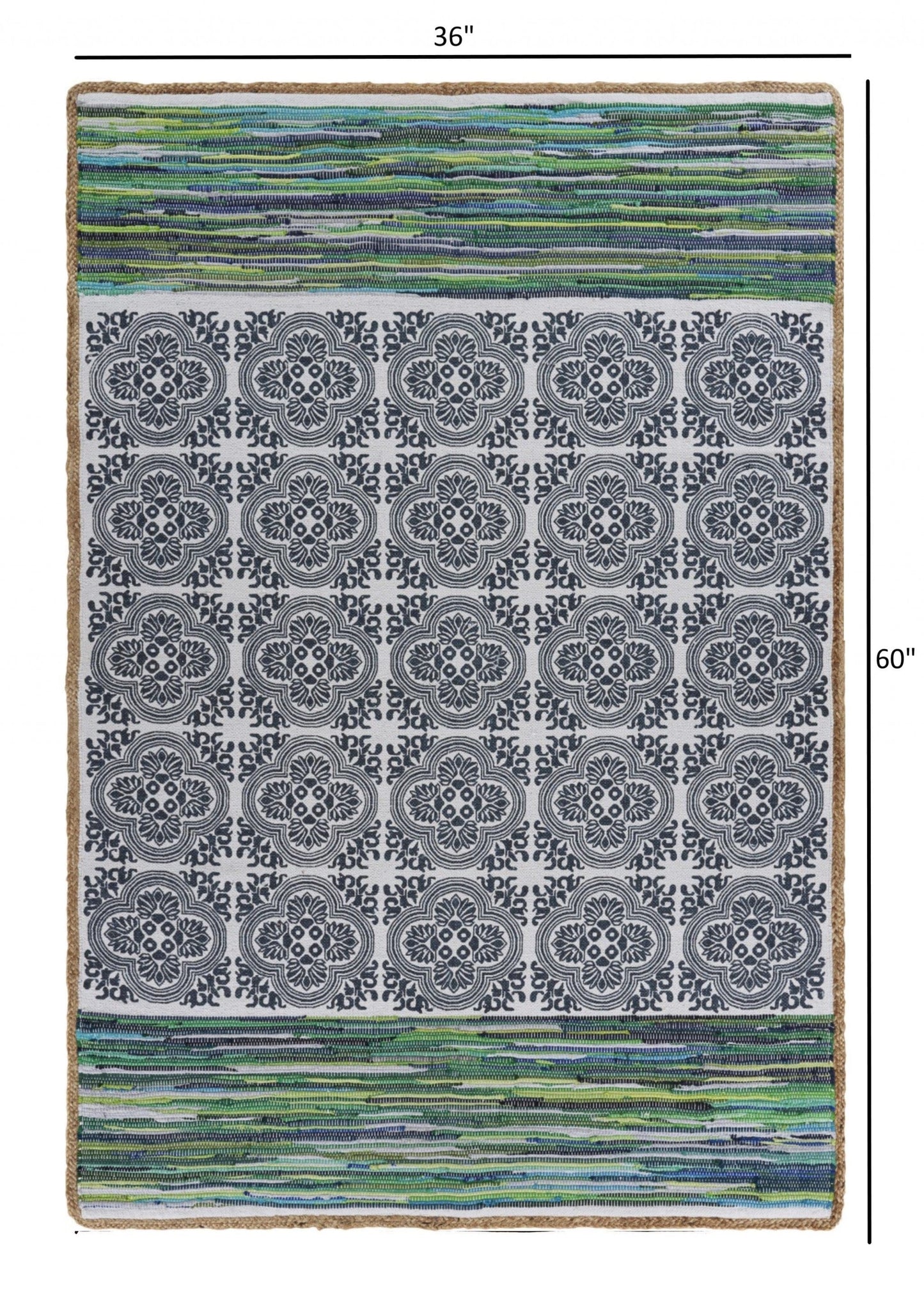 3’ x 5’ Blue and Green Chindi Area Rug
