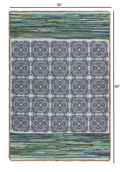 3’ x 5’ Blue and Green Chindi Area Rug