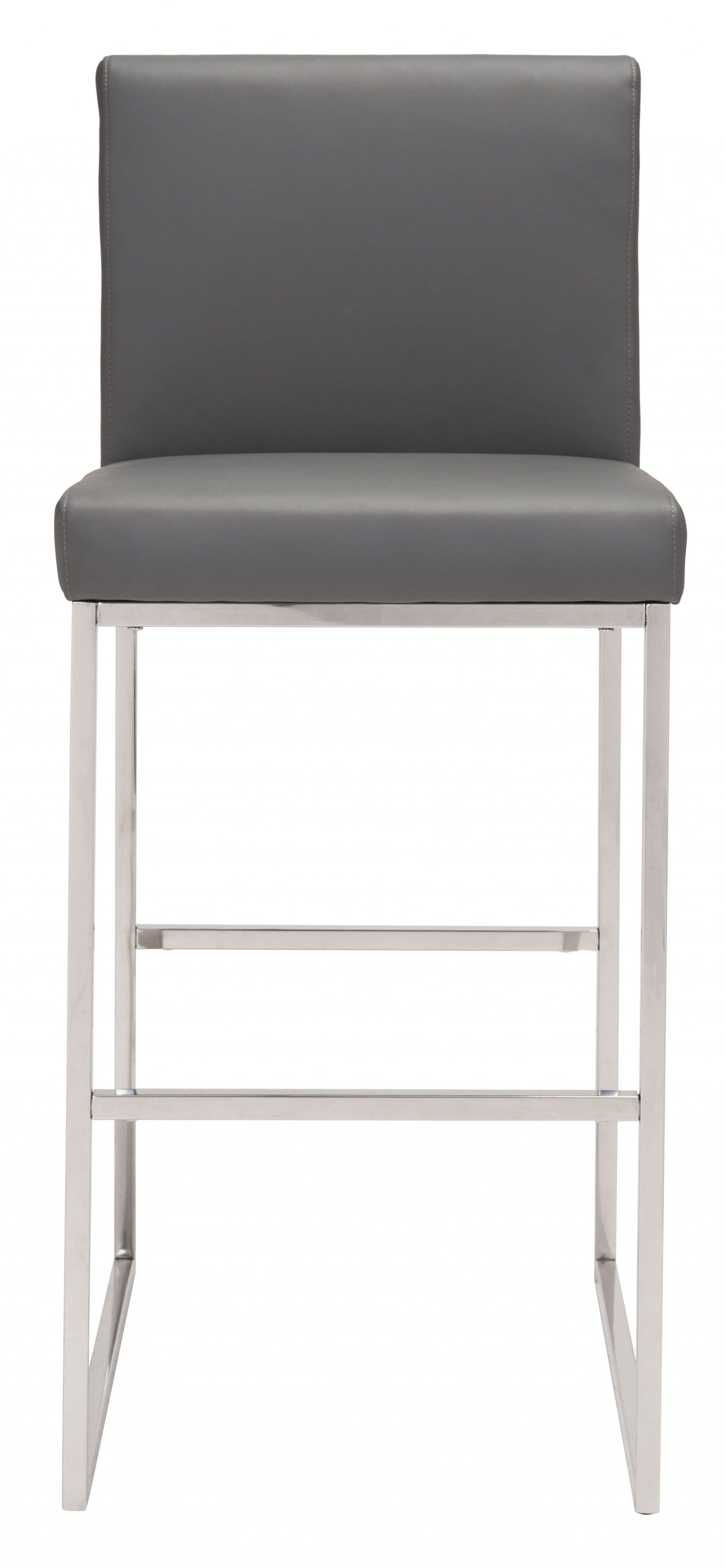 43" Gray Faux Leather And Chrome Low Back Bar Height Chair With Footrest