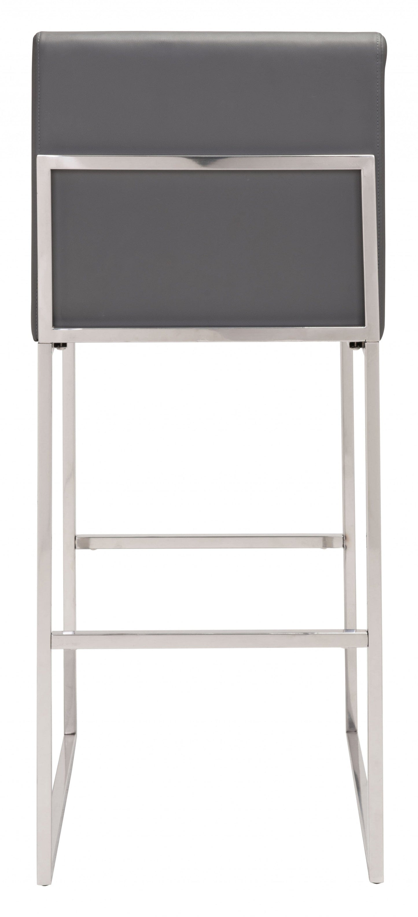 43" Gray Faux Leather And Chrome Low Back Bar Height Chair With Footrest