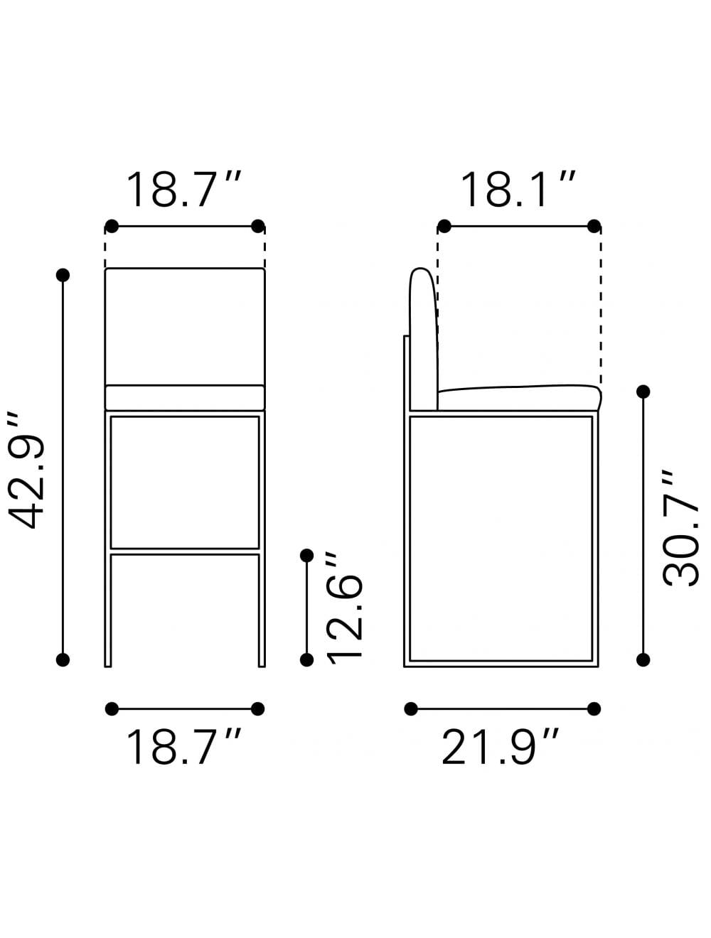 43" Gray Faux Leather And Chrome Low Back Bar Height Chair With Footrest