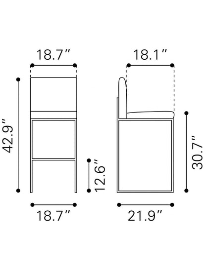 43" Gray Faux Leather And Chrome Low Back Bar Height Chair With Footrest