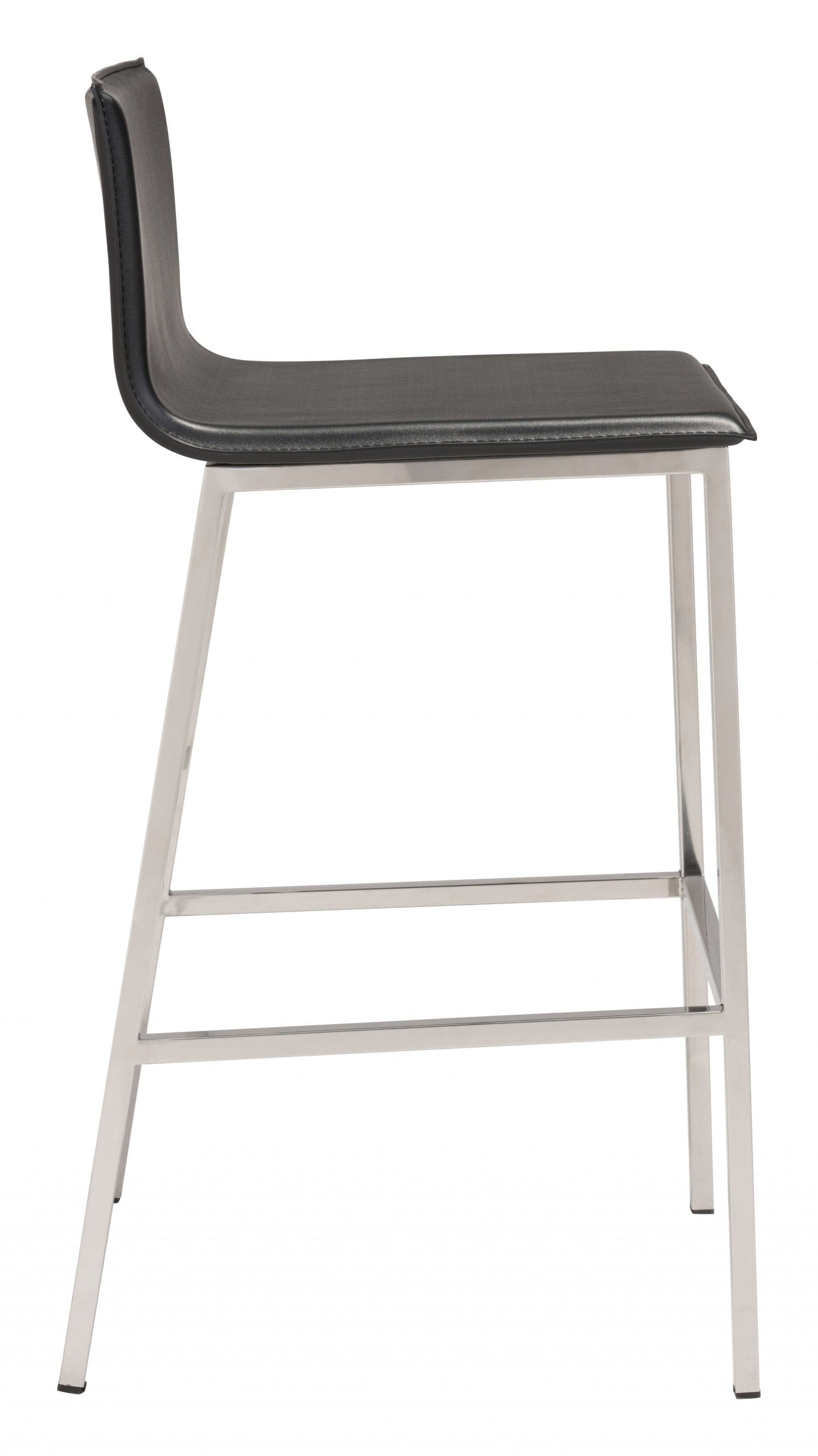 Set of Two Designer Black Faux Leather and Steel Barstools