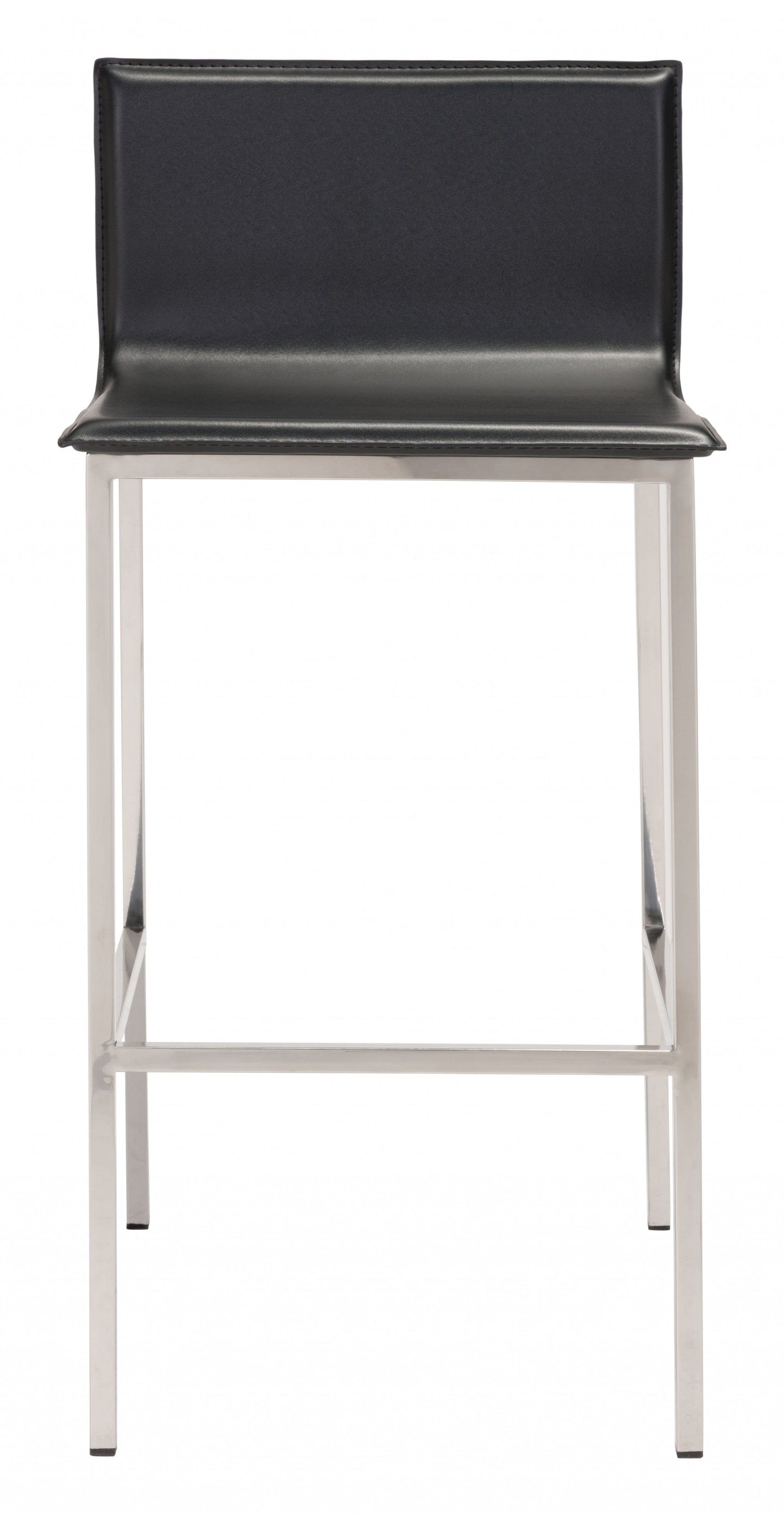 Set of Two Designer Black Faux Leather and Steel Barstools