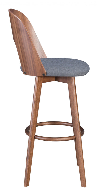 Set of Two Walnut and Dark Gray Modern Retro Bar Chairs