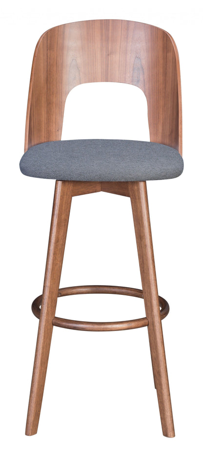 Set of Two Walnut and Dark Gray Modern Retro Bar Chairs
